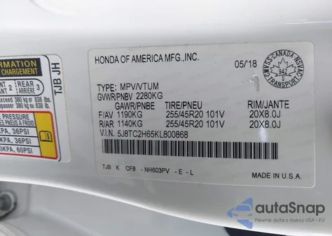 2019 Acura Rdx A-Spec Package из США, поврежденный, VIN 5J8TC2H65KL800868